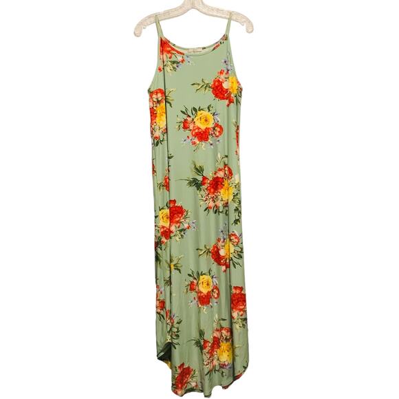 JODIFL Maxi Dress Size L Floral Roses Tank Soft Stretchy Festival Luau Romantic - Picture 1 of 6